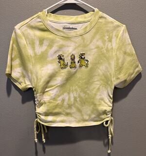 Nickelodeon Reptar Rugrats Cropped Side Tie T-Shirt Green White Size M Women's